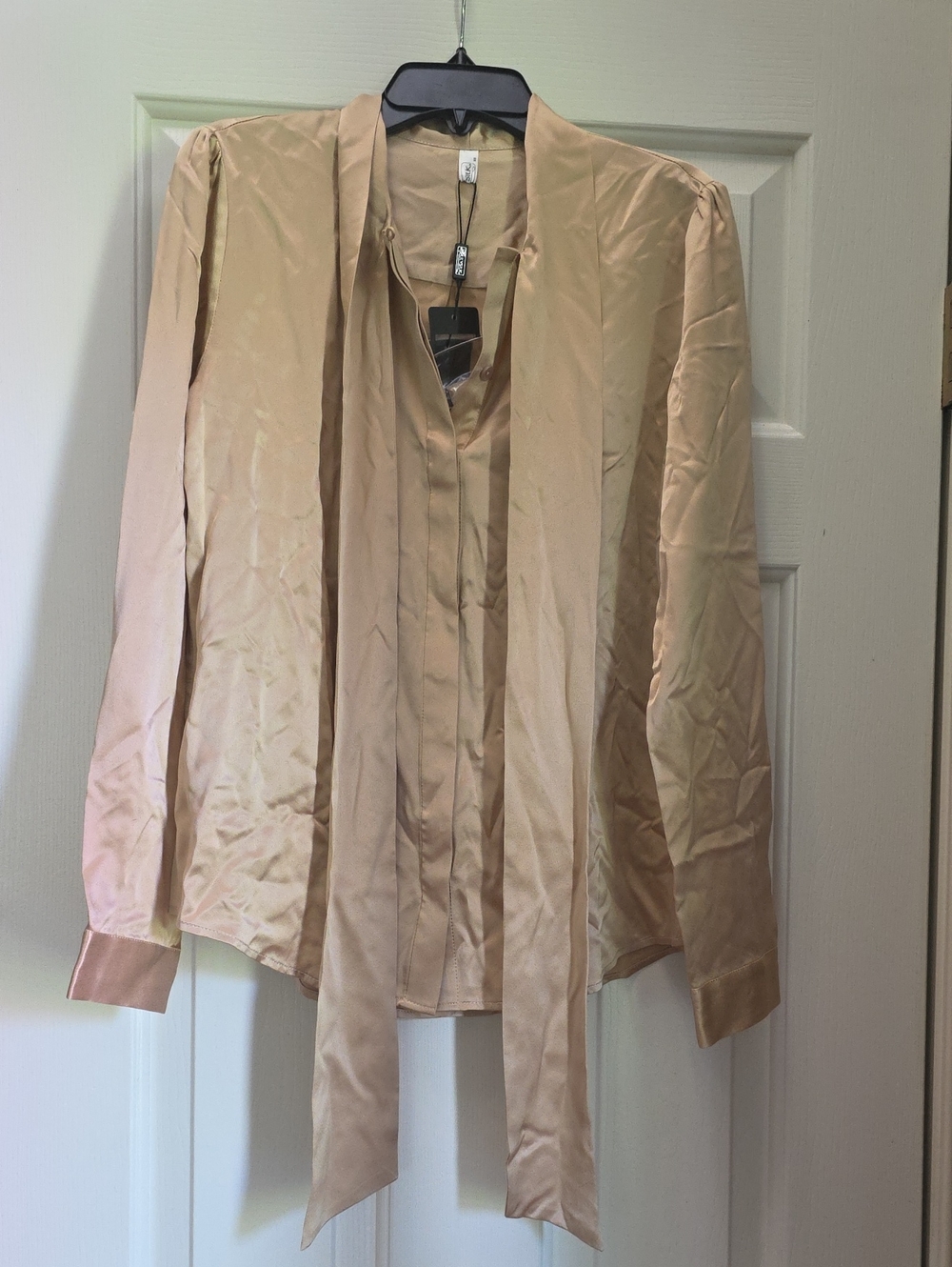 Women’s Satin Tie-Neck Blouse Jacket - Beige